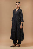 Black Checkered Chanderi Embellished Kurta