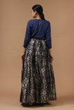 Set of 2: Navy Blue Solid Top with Brocade Flared Skirt Set
