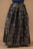 Set of 2: Navy Blue Solid Top with Brocade Flared Skirt Set