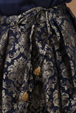 Navy Blue & Gold Woven Brocade Flared Skirt
