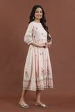 Blush Pink Floral Printed Gathered Midi Dress