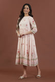 Blush Pink Floral Printed Gathered Midi Dress