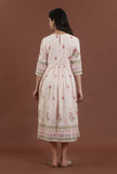 Blush Pink Floral Printed Gathered Midi Dress