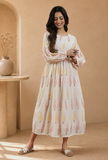 Blush Pink Leaf Printed Gathered Maxi Dress