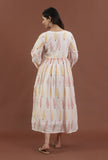 Blush Pink Leaf Printed Gathered Maxi Dress