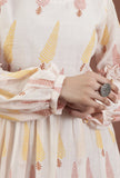 Blush Pink Leaf Printed Gathered Maxi Dress