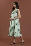 Sage Green Floral Printed Flared Maxi Dress
