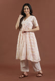 Hand block printed cotton anarkali style kurta artisan festive ethnic on a female model
