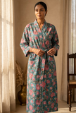 Elegant Teal Botanical Kimono
