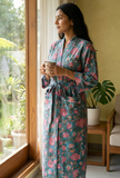 Elegant Teal Botanical Kimono