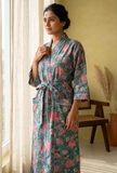 Elegant Teal Botanical Kimono