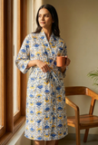 Sunflower Indigo Handblock Printed Kimono