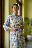 Sunflower Indigo Handblock Printed Kimono