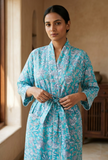 Turquoise Botanical Print Kimono