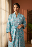 Turquoise Botanical Print Kimono