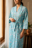 Turquoise Botanical Print Kimono