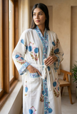 Ivory & Blue Floral Handblock Printed Cotton Kimono