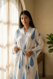 Minimal Indigo Leaf Handblock Printed Cotton Kimono