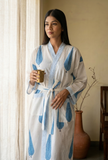 Minimal Indigo Leaf Handblock Printed Cotton Kimono