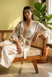 Classic Ivory Botanical Handblock Printed Cotton Kimono