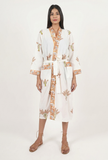 Classic Ivory Botanical Handblock Printed Cotton Kimono