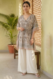 Beige & Grey Paisley Print Kaftan Dress