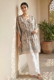 Beige & Grey Paisley Print Kaftan Dress