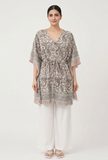 Beige & Grey Paisley Print Kaftan Dress