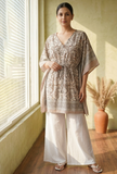 Beige & Grey Paisley Print Kaftan Dress