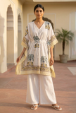 White & Yellow Tropical Print Kaftan Dress