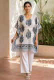 White & Blue Floral Print Kaftan Dress