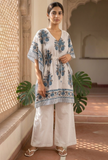 White & Blue Floral Print Kaftan Dress