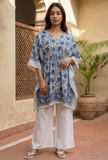 White & Blue Paisley Print Short Kaftan