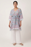 Powder Blue Floral Printed Kaftan Dress
