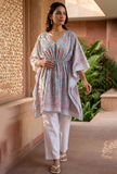 Powder Blue Floral Printed Kaftan Dress
