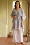 Powder Blue Floral Printed Kaftan Dress