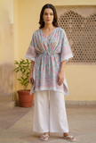 Powder Blue Floral Printed Kaftan Dress