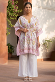 Ivory Pink Floral Printed Kaftan Dress