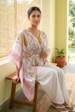Ivory Pink Floral Printed Kaftan Dress
