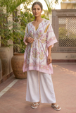 Ivory Pink Floral Printed Kaftan Dress