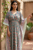 Sage Green Abstract Printed Long Mulmul Kaftan