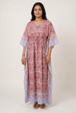Pink & Beige Hand Block Printed Cotton Kaftan Maxi Dress