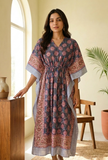 Midnight Blossom Printed Kaftan Dress