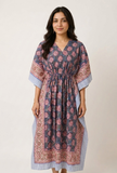 Midnight Blossom Printed Kaftan Dress