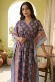 Midnight Blossom Printed Kaftan Dress