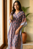 Midnight Blossom Printed Kaftan Dress