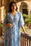 Azure Paisley Printed Kaftan Dress