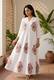 Rose Garden Handblock Printed Cotton Maxi Dress