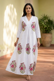 Rose Garden Handblock Printed Cotton Maxi Dress