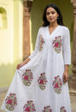 Rose Garden Handblock Printed Cotton Maxi Dress